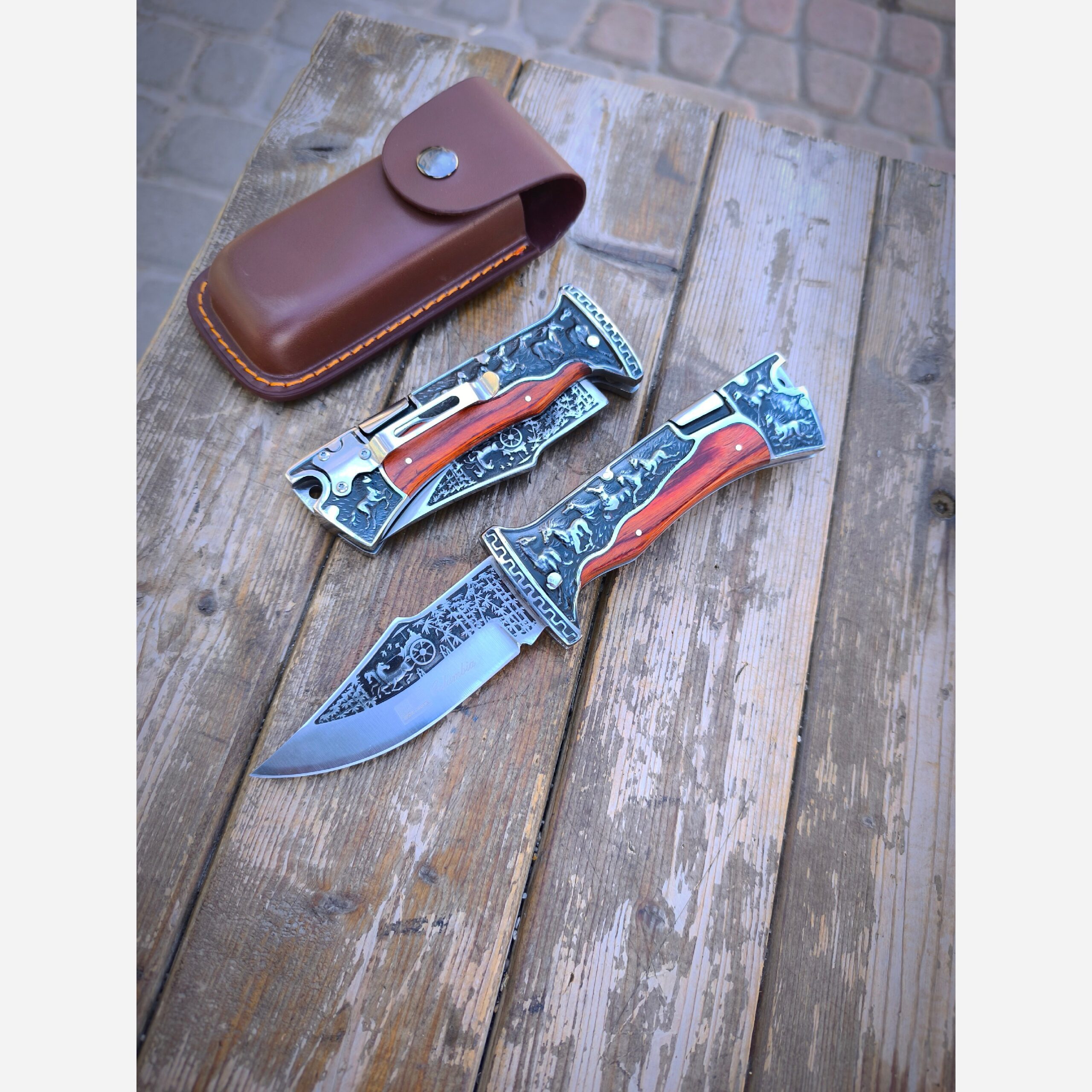 چاقو اورجینال کلمبیا غلاف چرمی